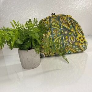 Vera Bradley Limelight Paisley Quilted Kiss Lock Frame Handbag Green Yellow